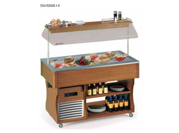Vetrina refrigerata mod. Isola Rugiada 4M con piano freddo.
